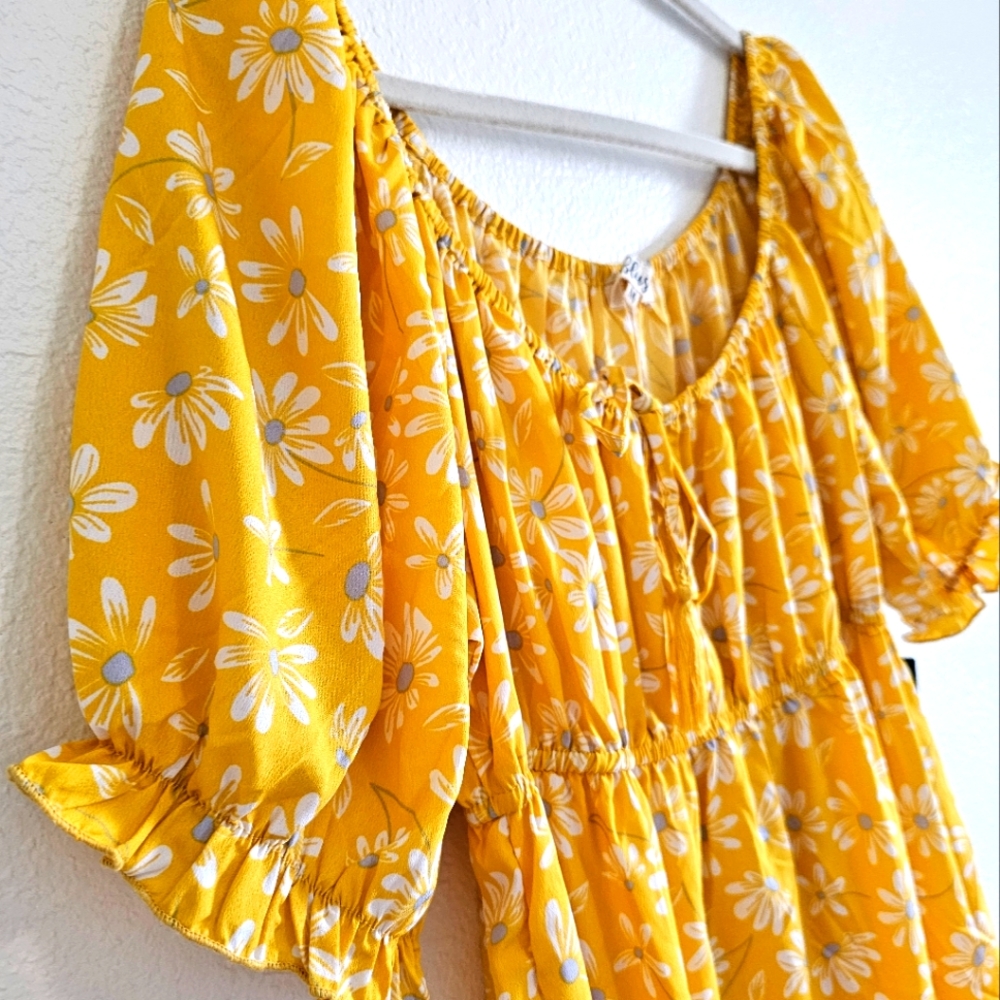Floral Yellow Short Sleeve Dress
